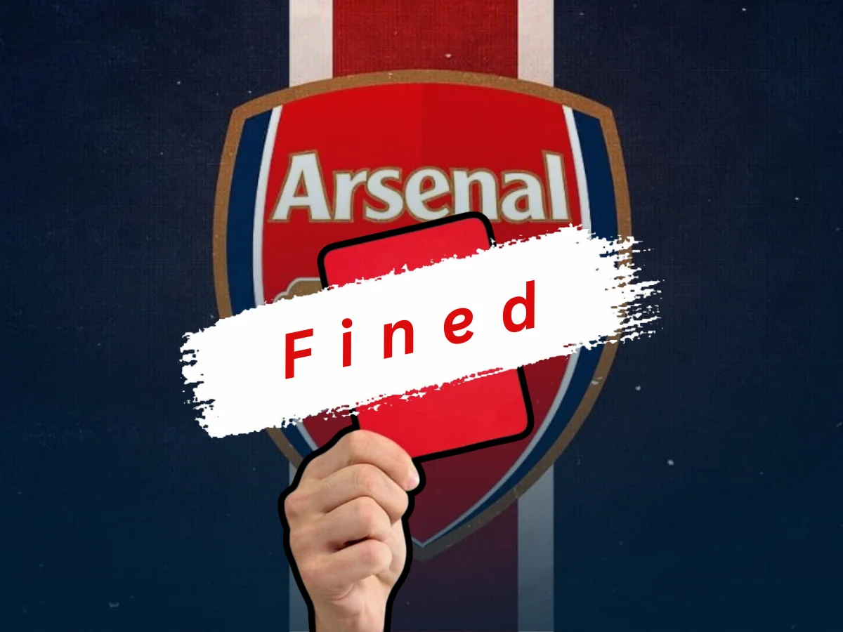 Arsenal Logo with a red card and "Fined" written in the front of all