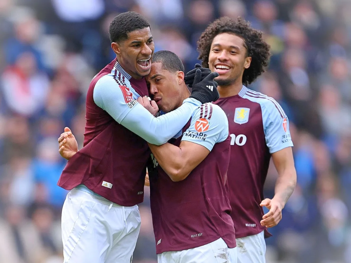 Amadou Onana curls in Villa’s fourth goal against Newcastle