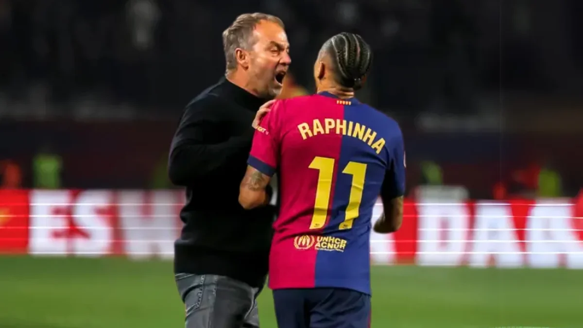 Raphinha arguing with assistant referee after Barcelona vs Real Betis La Liga match