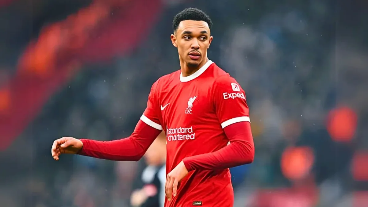 Trent Alexander-Arnold celebrates a goal for Liverpool amid Real Madrid transfer rumors 2025