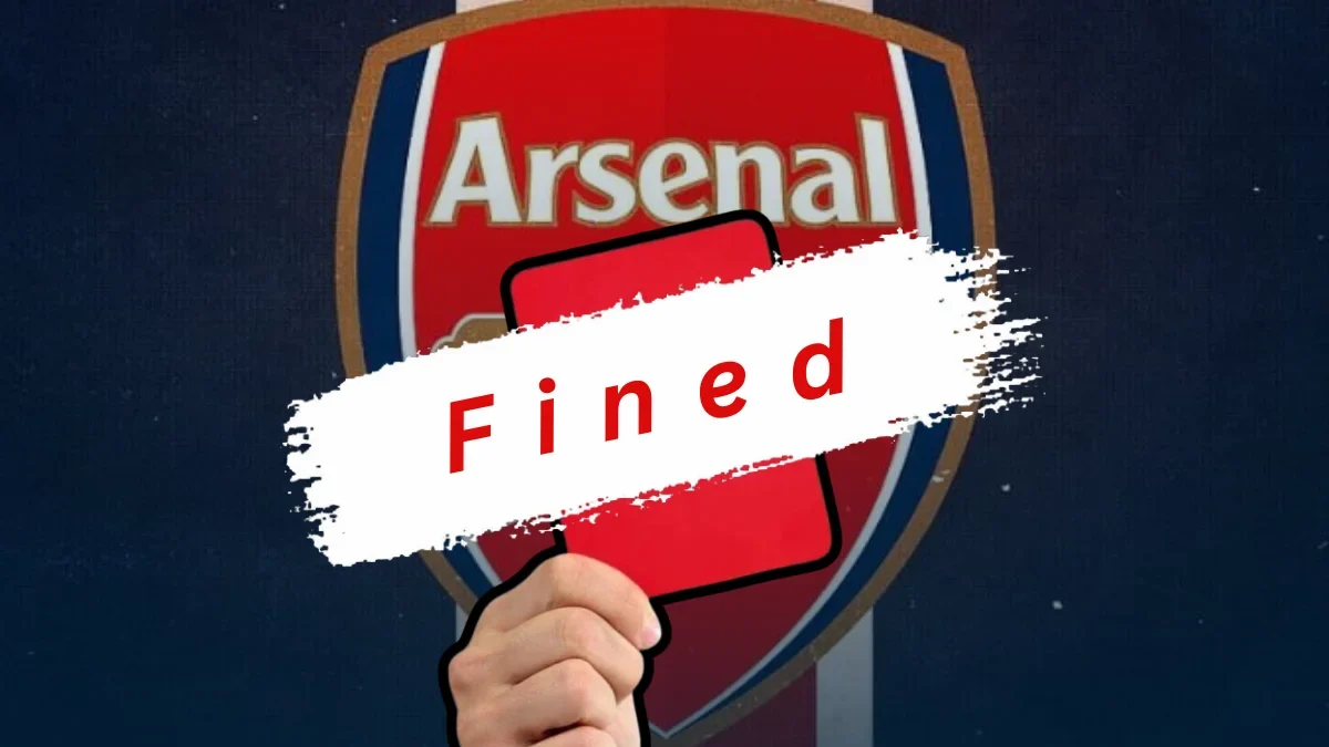 Arsenal Logo with a red card and "Fined" written in the front of all